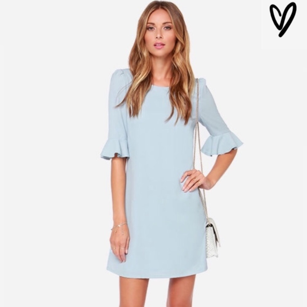 Lulus Light Blue Bell Sleeve Shift Dress
